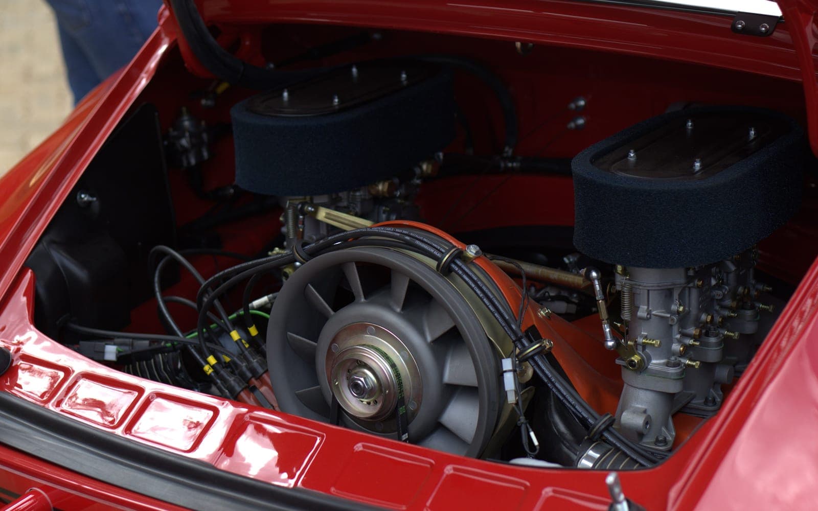 Freshly built air-cooled engine in the bay, twin carburettors, spotless